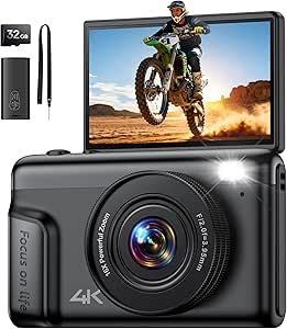4K Digital Camera – 64MP Compact Vlogging Camera with Flip Screen & 16× Zoom