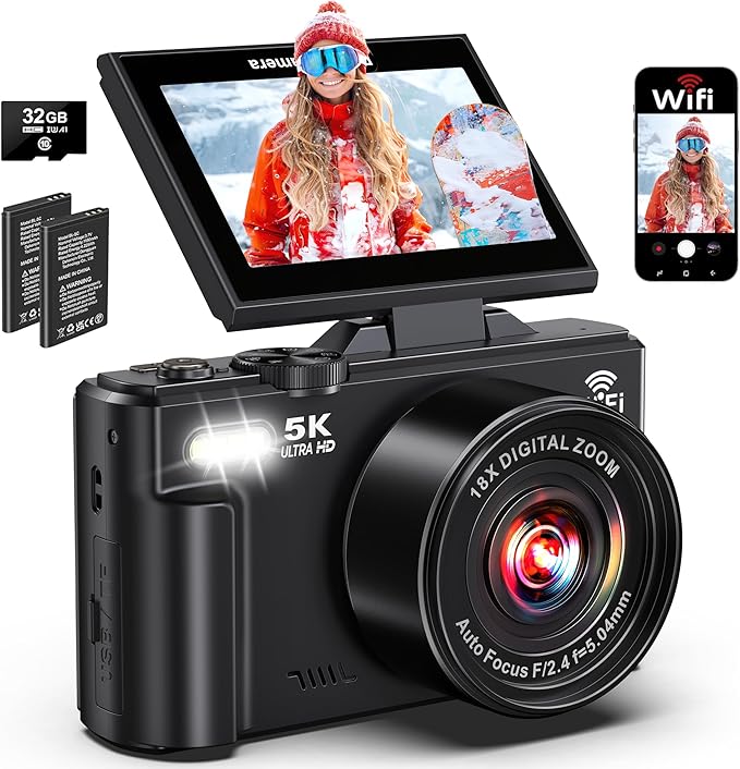 5K Digital Camera with Wi-Fi – 75 MP UHD Vlogging & Travel Camera